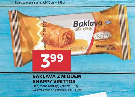 Baklava z miodem Snappy Vrettos promocja w Stokrotka