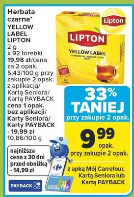 Herbata czarna Yellow Label promocja w Carrefour