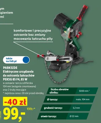 Elektryczne urządzenie do ostrzenia łańcuchów Parkside promocja w Lidl