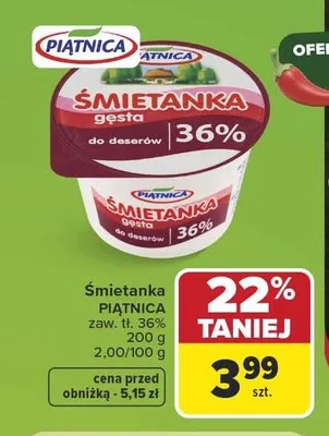 Śmietanka Piątnica 36% promocja w Carrefour