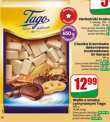 Wafle o smaku cytrynowym Tago promocja w Dino