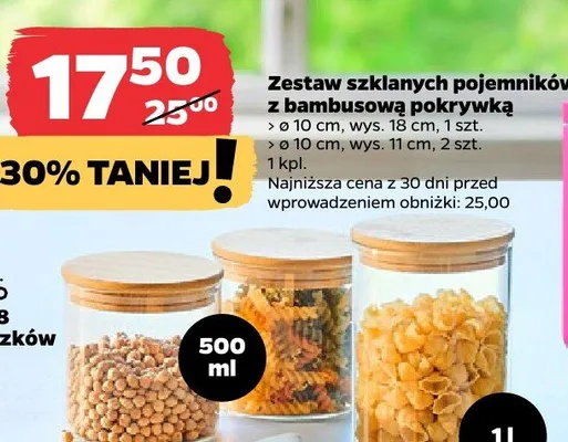 Zestaw szklanych pojemników z bambusową pokrywką promocja w Netto