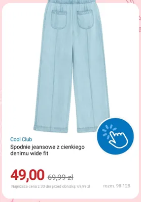 Spodnie jeansowe z cienkiego denimu wide fit Cool Club promocja w Smyk