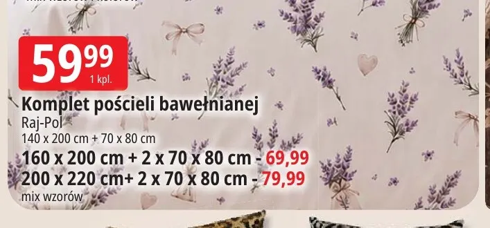 Komplet pościeli z bawełną renforce 200 x 220 cm + 2 x 70 x 80 cm Liv & bo promocja w Leclerc