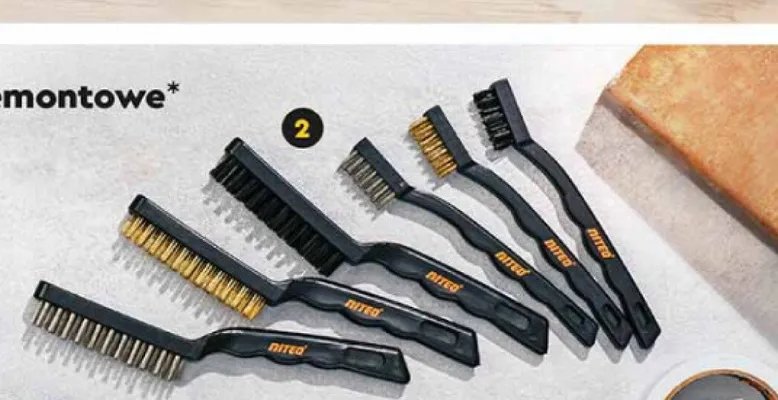 Akcesoria malarsko-remontowe - zestaw 6 szczotek z drutu stalowego, mosiężnego i nylonowego promocja w Biedronka