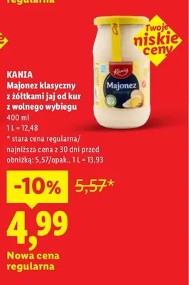 Majonez klasyczny z żółtkami jaj od kur z wolnego wybiegu Kania promocja w Lidl
