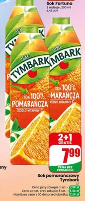 Sok 100% pomarańczowy Tymbark promocja w Dino