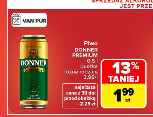 Piwo Donner Premium promocja w Carrefour Market