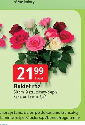 Bukiet róż 9-pak 50 cm zimny promocja w Leclerc