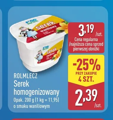 Serek homogenizowany o smaku waniliowym Rolmlecz promocja w Aldi