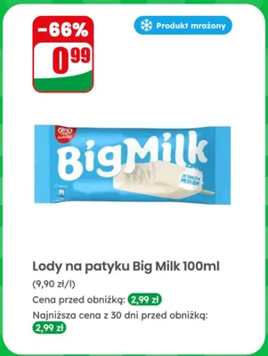 Lody na patyku Big Milk Algida promocja w Dino