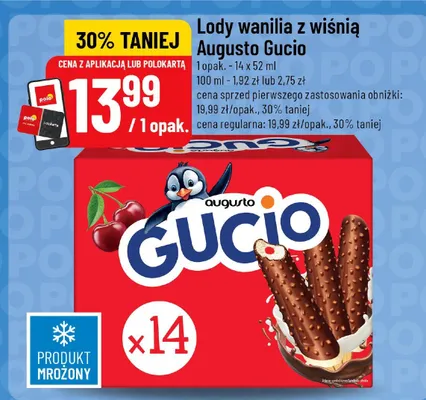 Lody wanilia z wiśnią Augusto Gucio 14-pak 52 ml promocja w POLOmarket