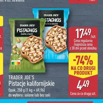 Pistacje kalifornijskie bez soli Trader Joe's promocja w Aldi