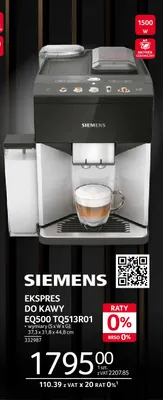 Ekspres do kawy EQ500 TQ513R01 Siemens promocja w Selgros