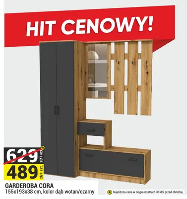 Garderoba Cora 155x193x38cm kolor dąb wotan/czarny promocja w Merkury Market