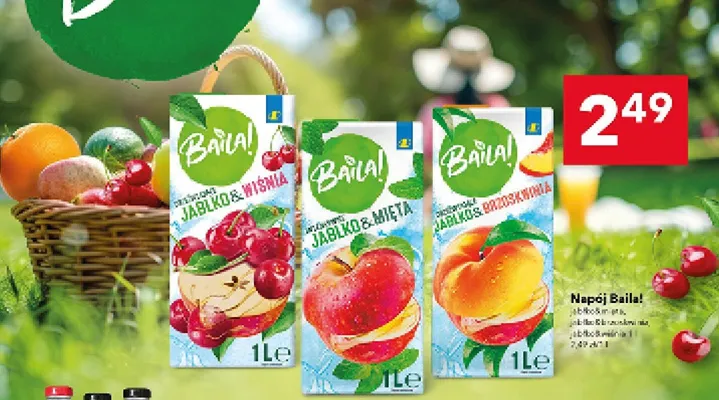 Sok niegazowany jabłko-wiśnia, jabłko-mięta, jabłko-moroszka promocja w LEWIATAN