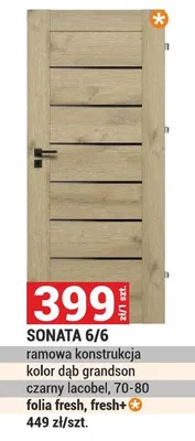 Drzwi SONATA 6/6 ramowa konstrukcja kolor dąb grandson czarny lacobel, 70-80 folia fresh, fresh+ promocja w Merkury Market