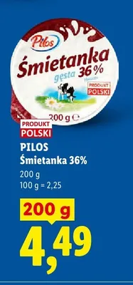Śmietanka 36% gęsta Pilos promocja w Lidl