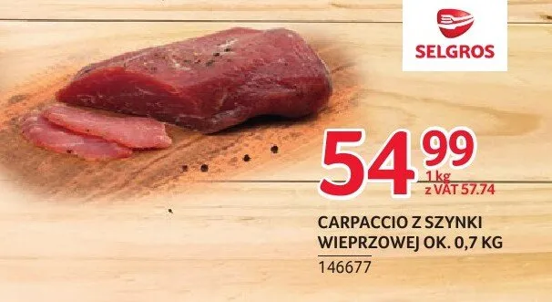 Carpaccio z szynki wieprzowej ZMB Białystok ok. 0,7kg promocja w Selgros