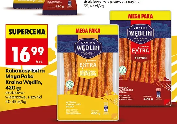 Kabanosy Extra Mega Paka drobiowo-wieprzowe Kraina Wędlin promocja w Biedronka