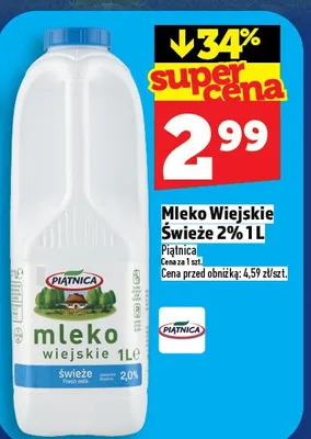 Mleko wiejskie świeże 2% promocja w TOPAZ