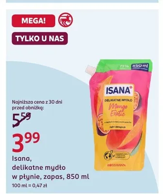 Delikatne mydło w płynie zapas Isana promocja w Rossmann