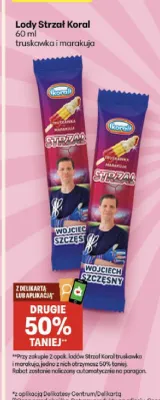 Lody Strzał truskawka i marakuja promocja w Delikatesy Centrum