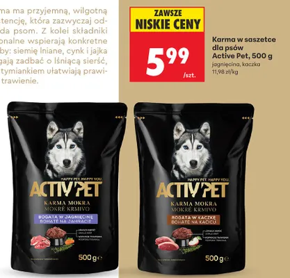 Karma mokra w saszetce dla psów Activ Pet jagnięcina promocja w Biedronka