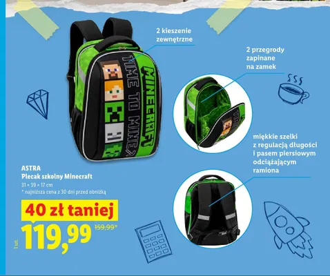 Plecak szkolny Minecraft Astra promocja w Lidl