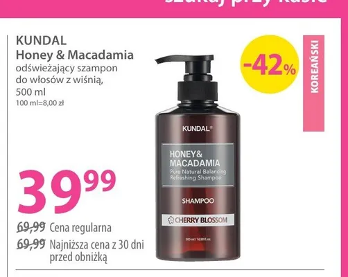 Odświeżający szampon do włosów z wiśnią Kundal Honey & Macadamia promocja w Hebe