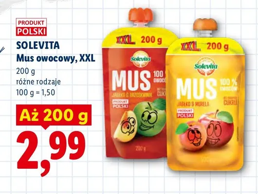 Mus owocowy XXL jabłko i morela Solevita promocja w Lidl