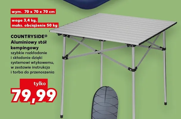 Aluminiowy stół kempingowy szybkie rozkładanie i składanie dzięki systemowi wtykywemu, w zestawie instrukcja i torba do przenoszenia promocja w Kaufland