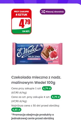 Czekolada mleczna z nadzieniem malinowym Wedel promocja w Dino