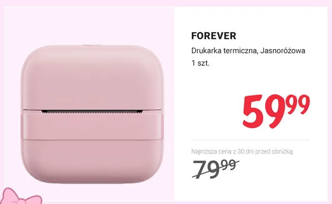 Drukarka termiczna Forever jasnoróżowa promocja w Rossmann