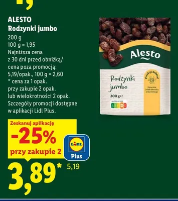 Rodzynki jumbo Alesto promocja w Lidl