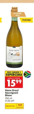 Wino wytrawne białe Hans Greyl Sauvignon Blanc South Africa promocja w Biedronka