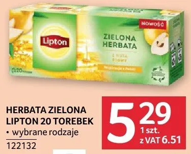 Herbata zielona LIPTON 20 torebek promocja w Selgros