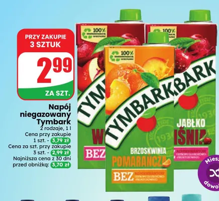 Napój niegazowany Tymbark brzoskwinia pomarańcza promocja w Dino