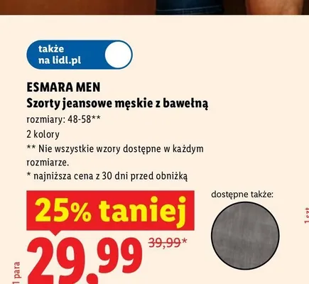 Szorty jeansowe męskie z bawełną Esmara Men promocja w Lidl