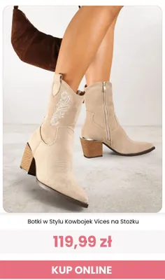 Botki w stylu kowbojek Vices na stożku promocja w Renee