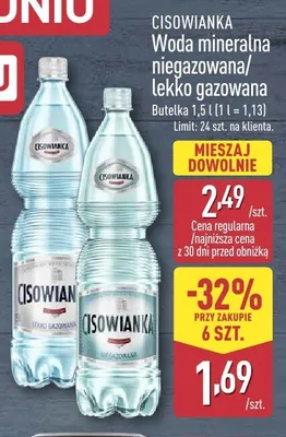 Woda mineralna niegazowana CISOWIANKA promocja w Aldi