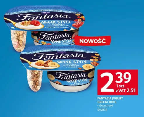 Jogurt grecki Fantasia z granolą, czerwonymi owocami i białą czekoladą promocja w Selgros