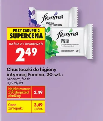 Chusteczki do higieny intymnej Femina Ultra Protection, 20 szt. promocja w Biedronka