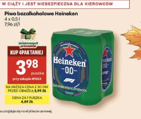Piwo bezalkoholowe Heineken 4-pak 500 ml promocja w Delikatesy Centrum