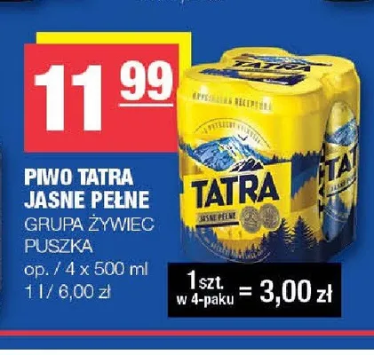 Piwo Tatra Jasne Pełne promocja w SPAR