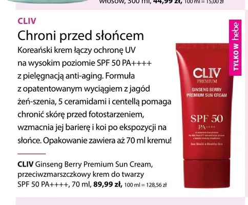 Krem do twarzy SPF 50 CLIV Ginseng Berry Premium Sun Cream promocja w Hebe