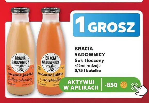 Sok tłoczony Bracia Sadownicy Tłoczone jabłko słodkie odmiany promocja w Kaufland