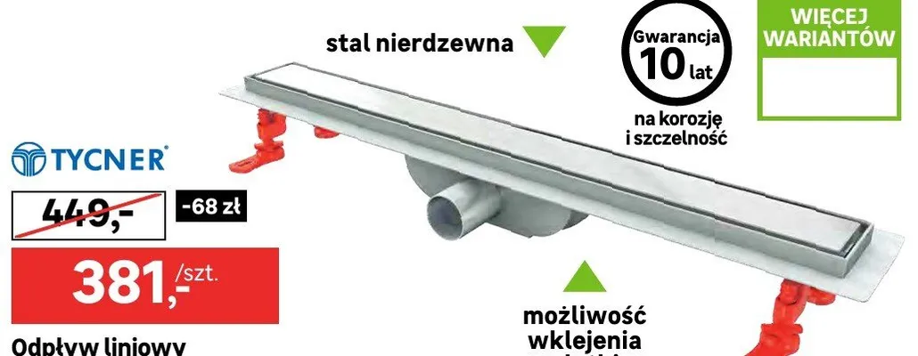 Odpływ liniowy prysznicowy ALFA LINEAR INOX L-600 promocja w Leroy Merlin