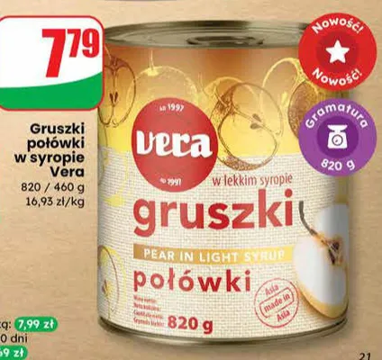 Gruszki połówki w syropie promocja w Dino