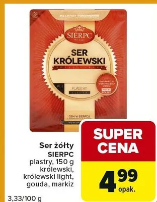 Ser żółty Sierpc plastry, 150 g królewski light, gouda, Titi promocja w Carrefour Express